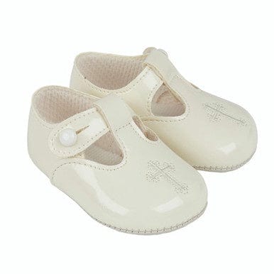 Christening Shoes Patent Ivory Embroidered Cross General Baypods   