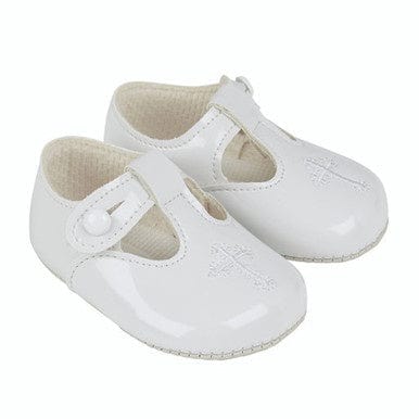 Christening Shoes Patent White Embroidered Cross General Baypods   