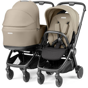 Beige and black peg perego city loop twin bundle 3 in 1 travel system with sleek modern design and i-sized infant carrier