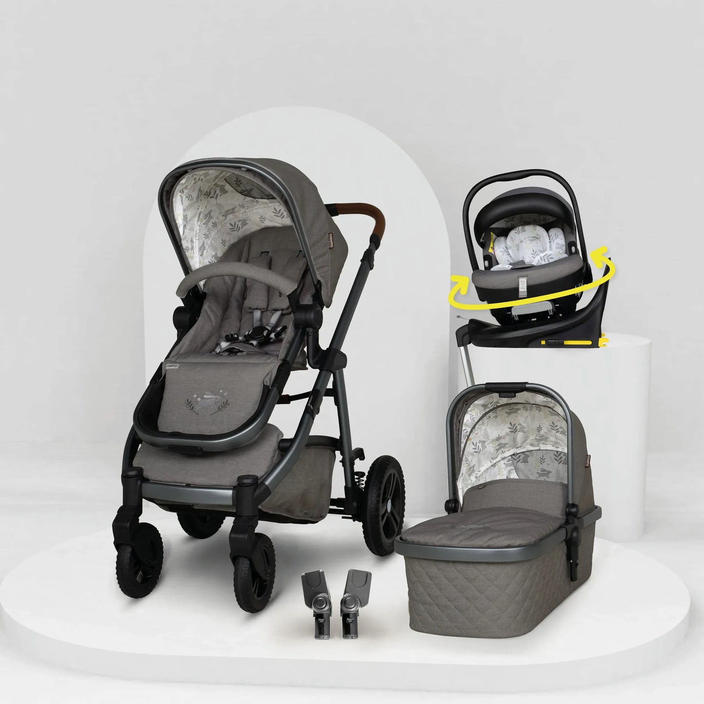 Cosatto Wow 3 Rotate Bundle – Bobtail | Travel System with Carrycot + Acorn 2 i-Size Car Seat & Rotating Base General Cosatto