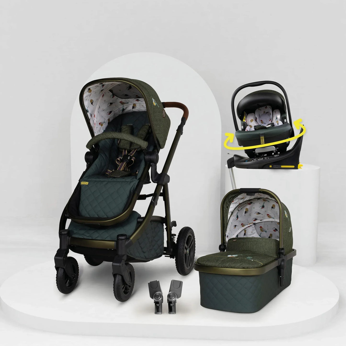 Cosatto Wow 3 Rotate Bundle – Bureau | Travel System with Carrycot + Acorn 2 i-Size Car Seat & Rotating Base Cosatto