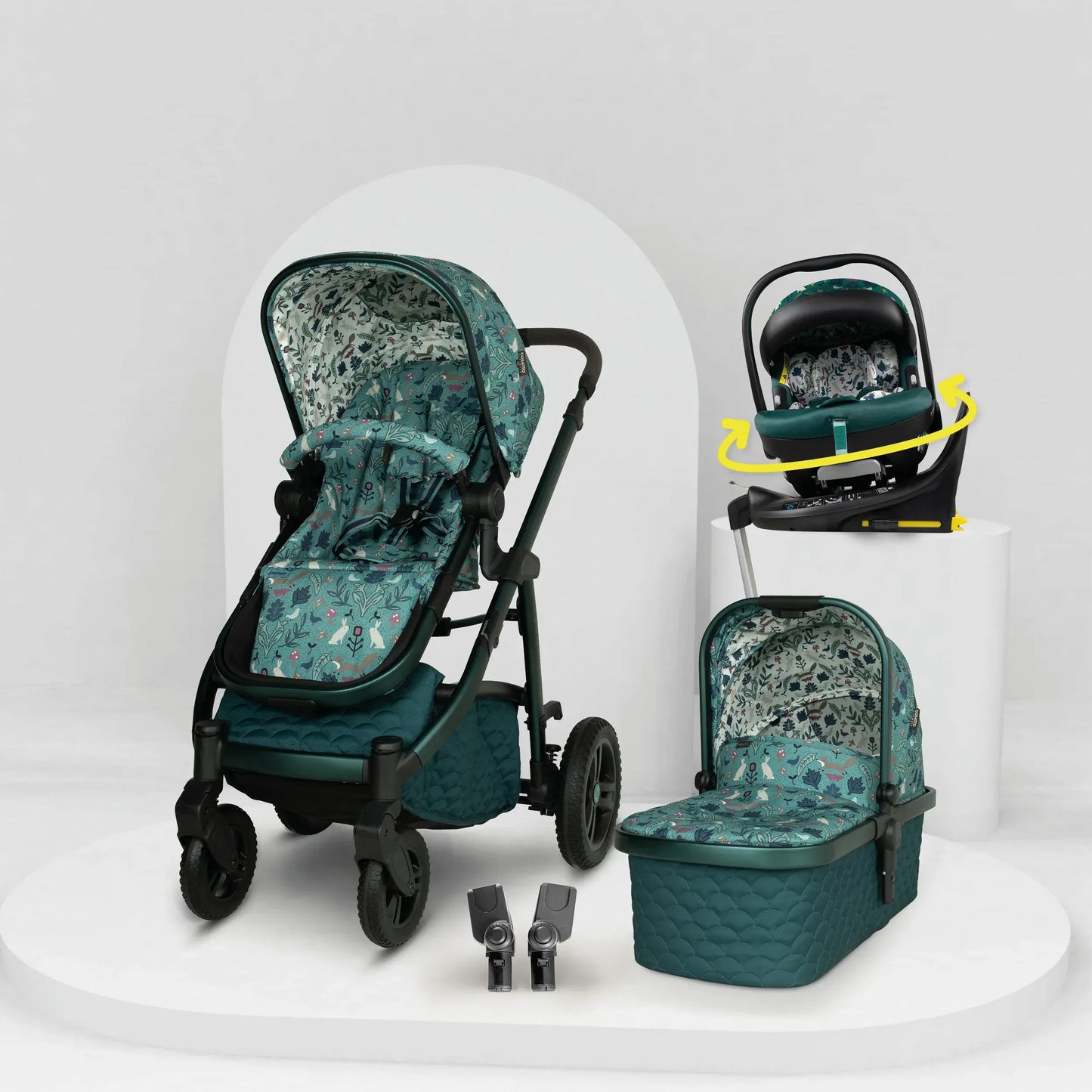 Cosatto Wow 3 Rotate Bundle –Masquerade | Travel System with Carrycot + Acorn 2 i-Size Car Seat & Rotating Base Cosatto