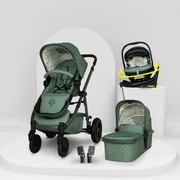 Cosatto Wow 3 Rotate Bundle – Meadow | Travel System with Carrycot + Acorn 2 i-Size Car Seat & Rotating Base General Cosatto