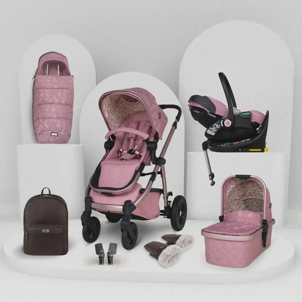Cosatto Wow 3 Rotate & Recline Cozy Bundle Camille – Travel System with Carrycot, Acorn Recline i-Size Car Seat & Rotating Base Cosatto
