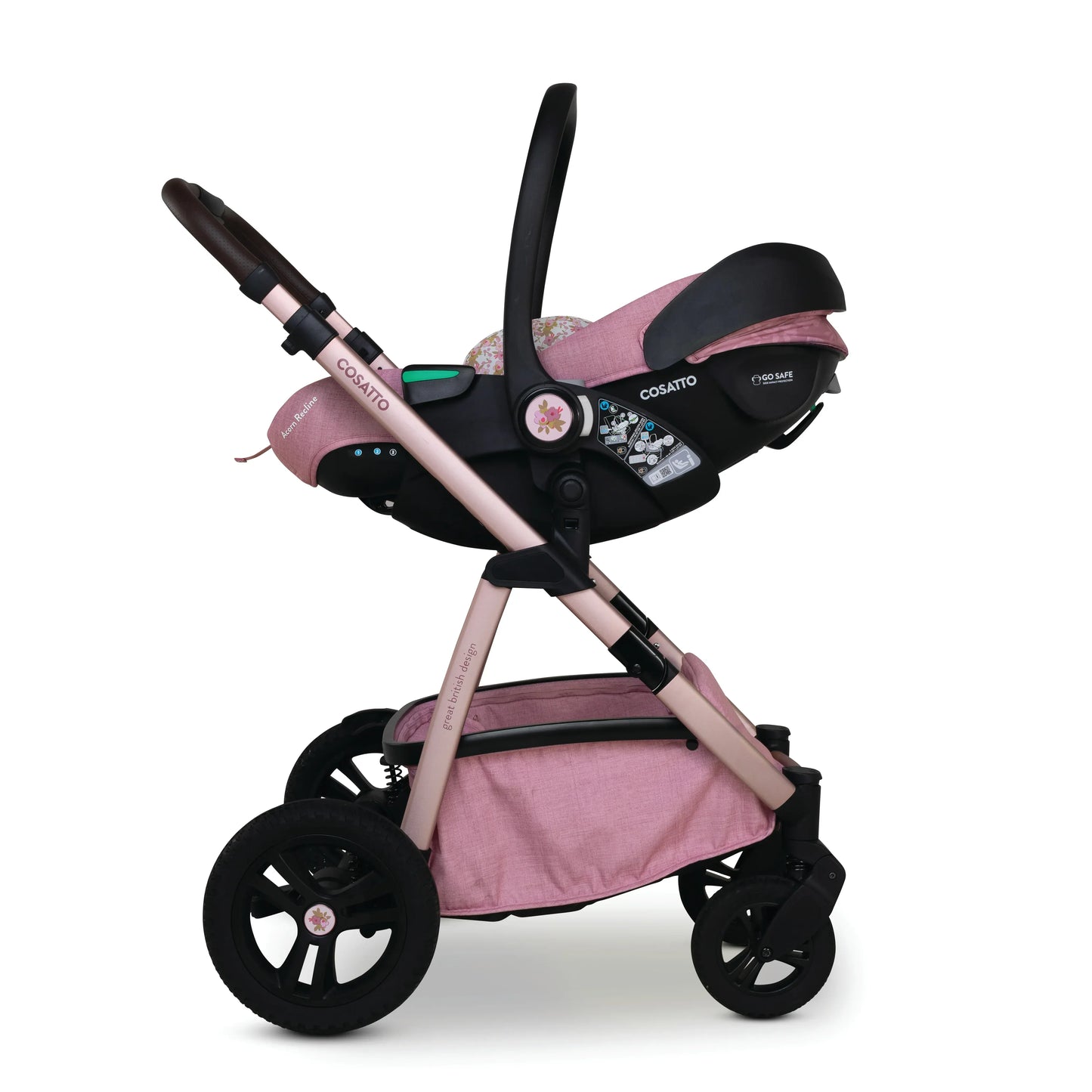 Cosatto Wow 3 Rotate & Recline Cozy Bundle Camille – Travel System with Carrycot, Acorn Recline i-Size Car Seat & Rotating Base Cosatto