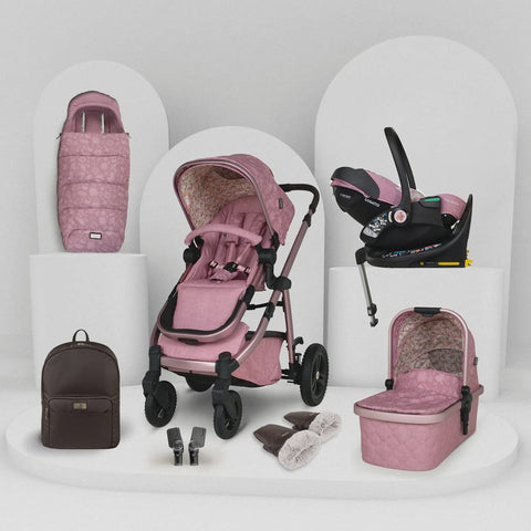 Cosatto Wow 3 Rotate & Recline Cozy Bundle Camille – Travel System with Carrycot, Acorn Recline i-Size Car Seat & Rotating Base