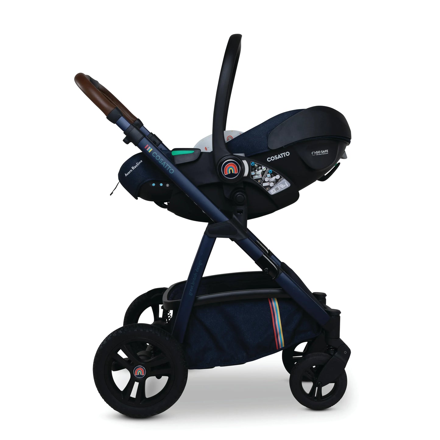 Cosatto Wow 3 Rotate & Recline Cozy Bundle Doodle Days – Travel System with Carrycot, Acorn Recline i-Size Car Seat & Rotating Base Cosatto