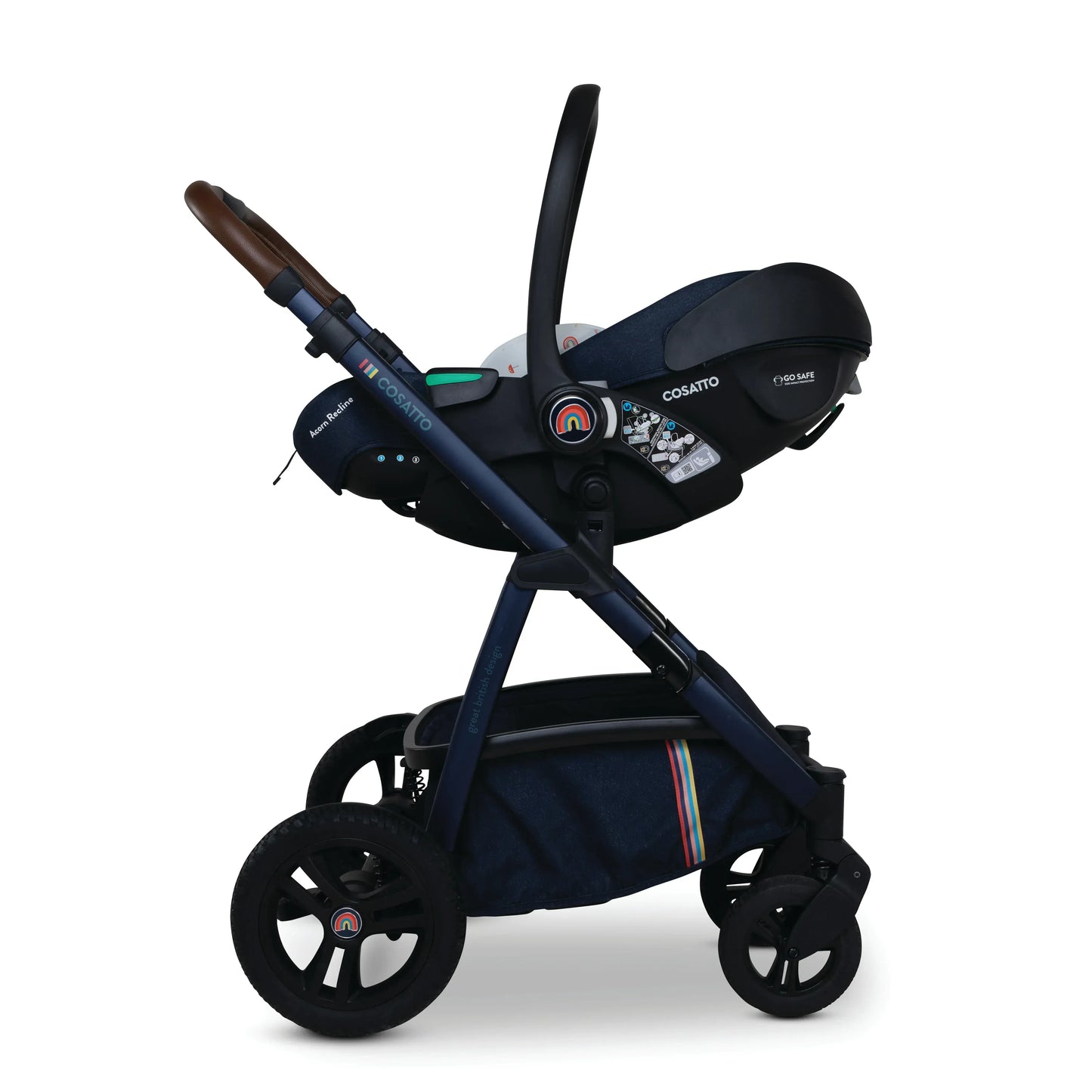 Cosatto Wow 3 Rotate & Recline Cozy Bundle Doodle Days – Travel System with Carrycot, Acorn Recline i-Size Car Seat & Rotating Base Cosatto