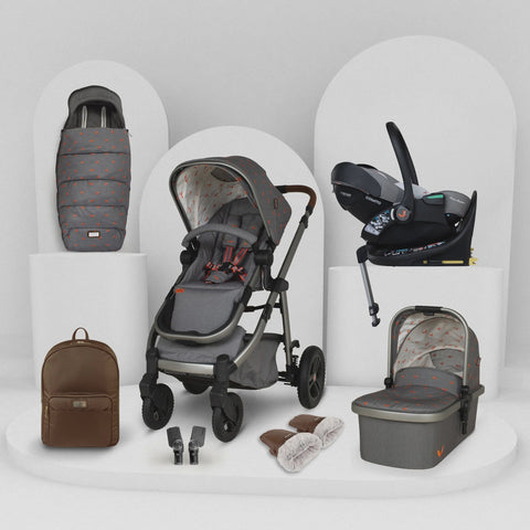 Cosatto Wow 3 Rotate & Recline Cozy Bundle Foxling – Travel System with Carrycot, Acorn Recline i-Size Car Seat & Rotating Base