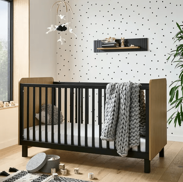 Cuddle Co Rafi Cot Bed - Oak & Black  Cuddle Co   