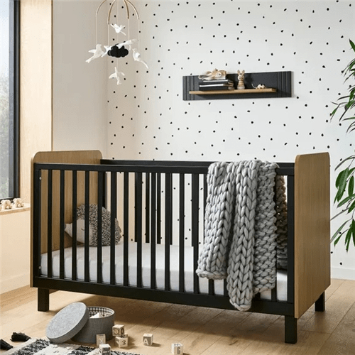 Cuddle Co Rafi Cot Bed - Oak & Black  Cuddle Co   