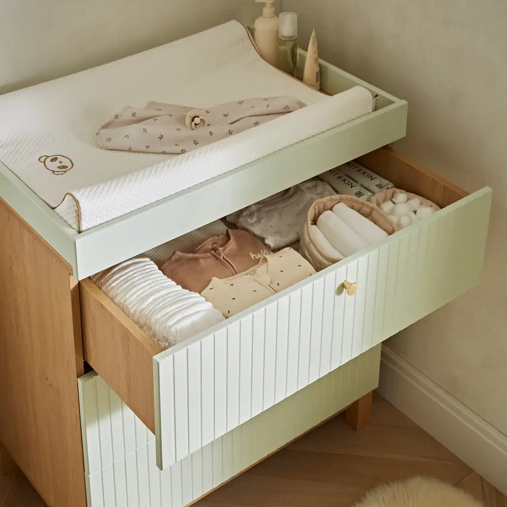 Cuddle Co Remi 3 Piece Nursery Furniture Set - Oak & Green Cuddle Co