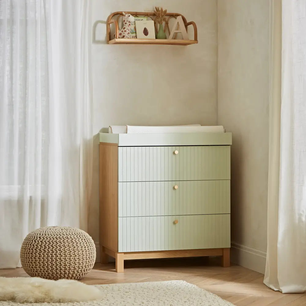 Cuddle Co Remi 3 Piece Nursery Furniture Set - Oak & Green Cuddle Co
