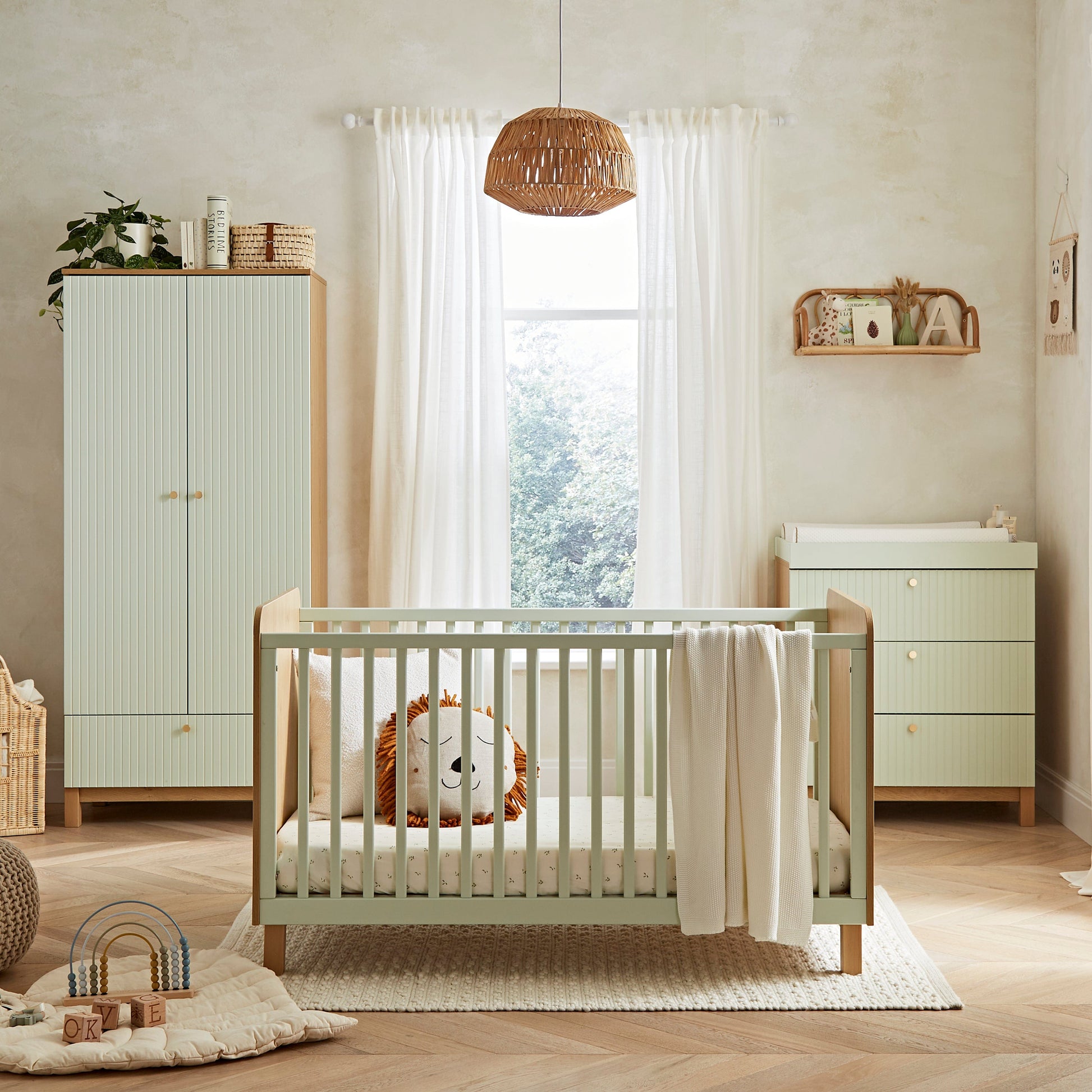 Cuddle Co Remi 3 Piece Nursery Furniture Set - Oak & Green Cuddle Co