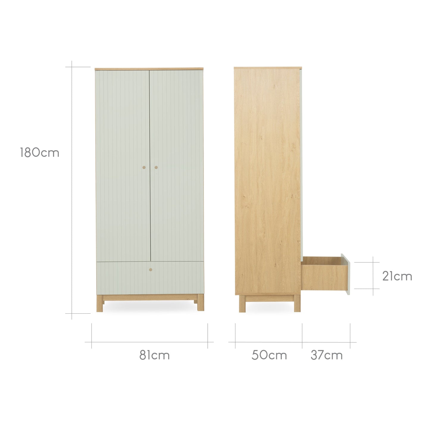 Cuddle Co Remi 3 Piece Nursery Furniture Set - Oak & Green Cuddle Co