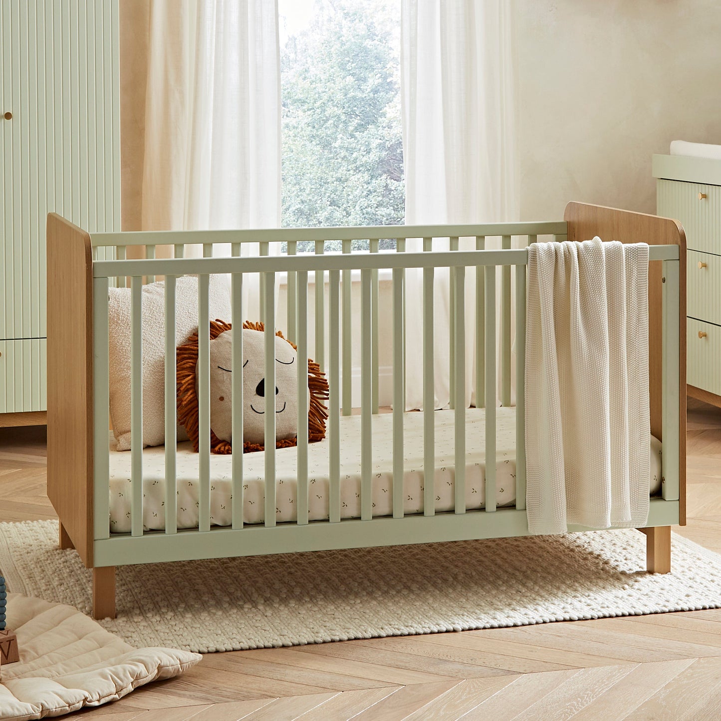 Cuddle Co Remi 3 Piece Nursery Furniture Set - Oak & Green Cuddle Co