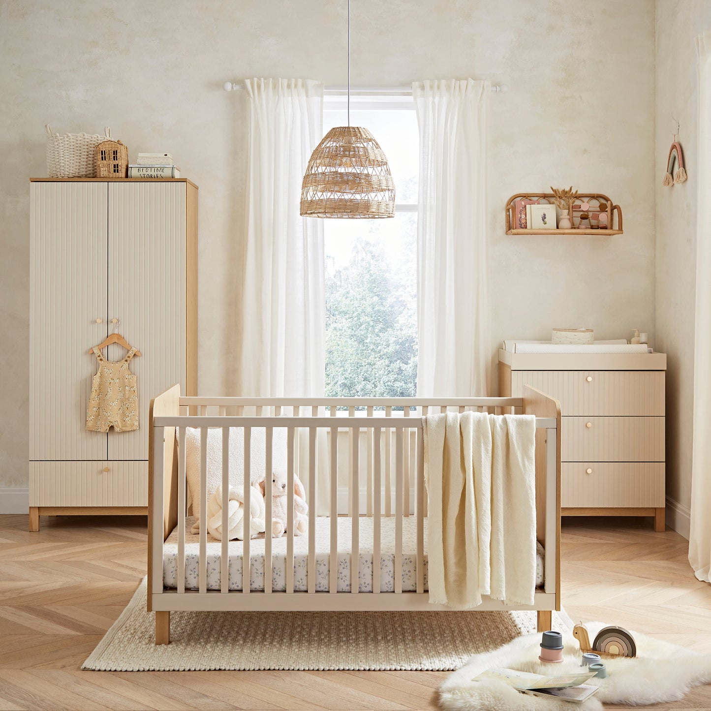 Cuddle Co Remi 3 Piece Nursery Furniture Set - Oak & Green Cuddle Co