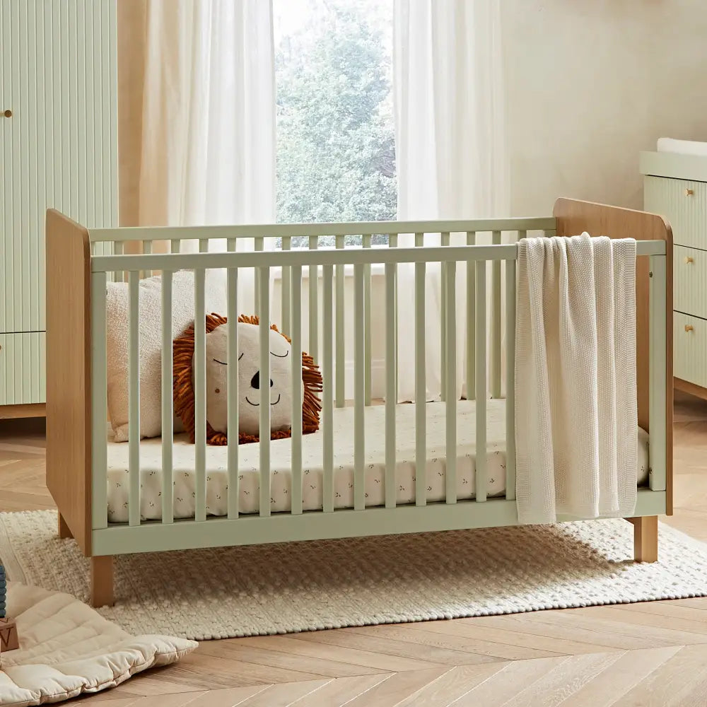 Cuddle Co Remi Cot Bed - Oak & Green Cuddle Co
