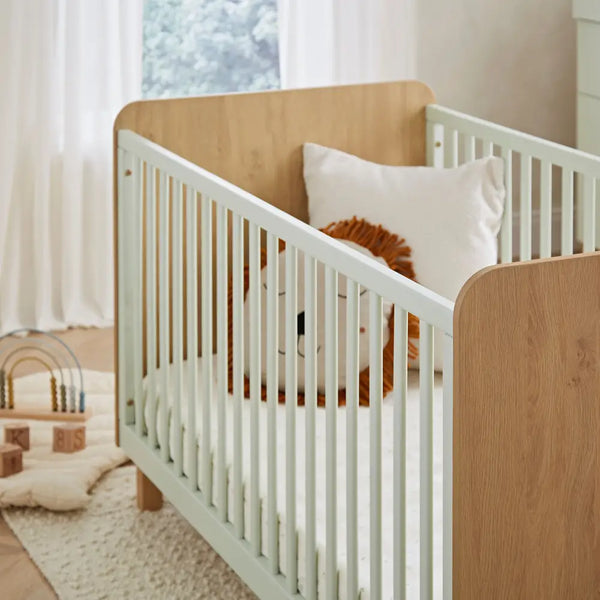 Cuddle Co Remi Cot Bed - Oak & Green Cuddle Co