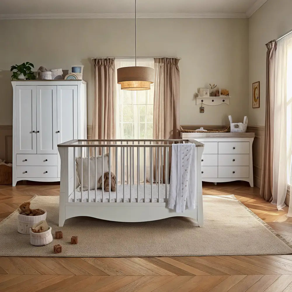 CuddleCo Clara White & Ash Luxe 3 Piece Nursery Furniture Set