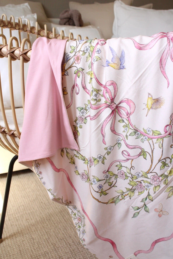 Rose Ribbon Bamboo & Organic Cotton Jersey Baby Blanket