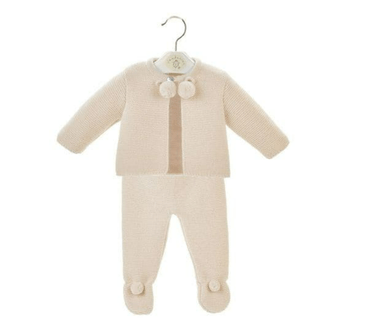 Dandelion Clothing Baby knitted pom set in Taupe General Dandelion Baby Wear   