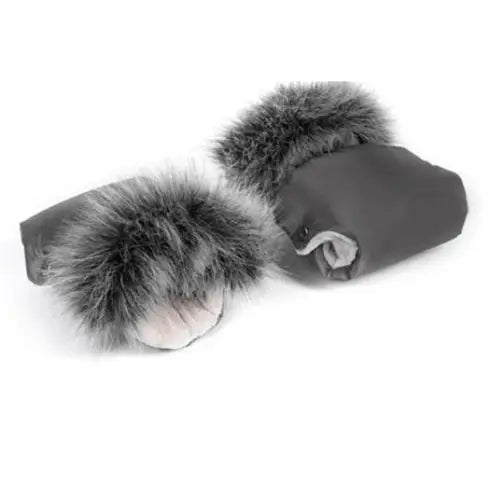 Dark Grey Pram Hand Muffs – Universal Winter Stroller Hand Warmers with Faux Fur Trim Baby Boutique UK