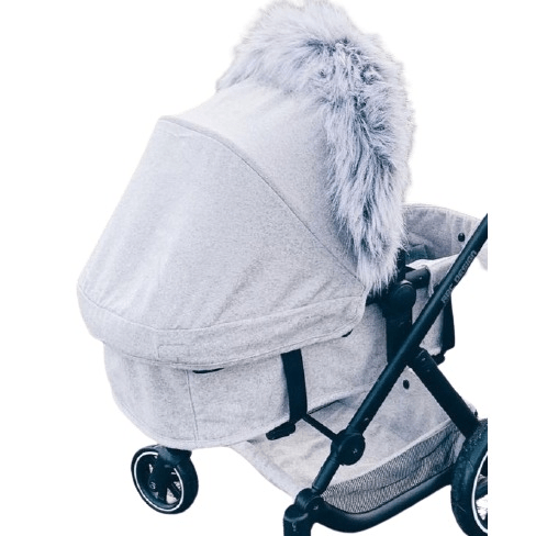 Dolls Pram Hood Fur Trim in Grey - Faux Fur  Roma   