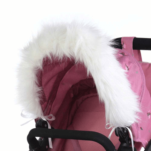 Dolls Pram Hood Fur Trim in White - Faux Fur  Roma   