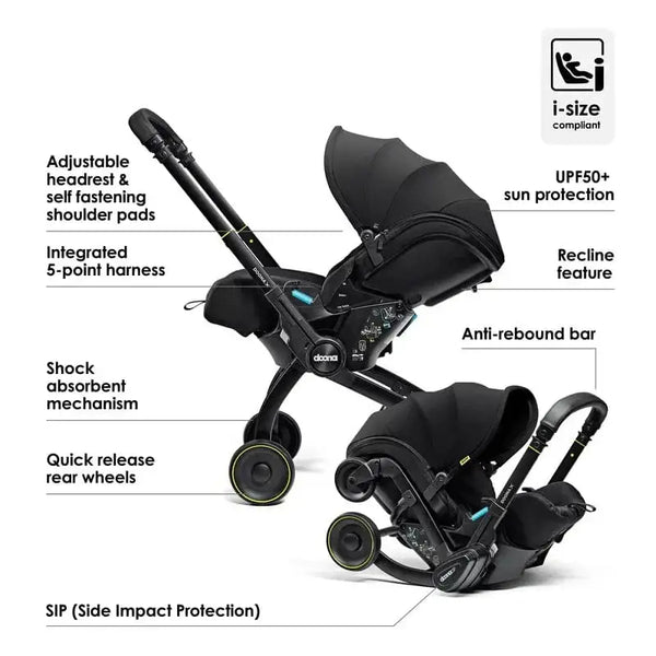 Doona X Car Seat & Stroller + FREE Gold Essentials Bag - Nitro Black General doona