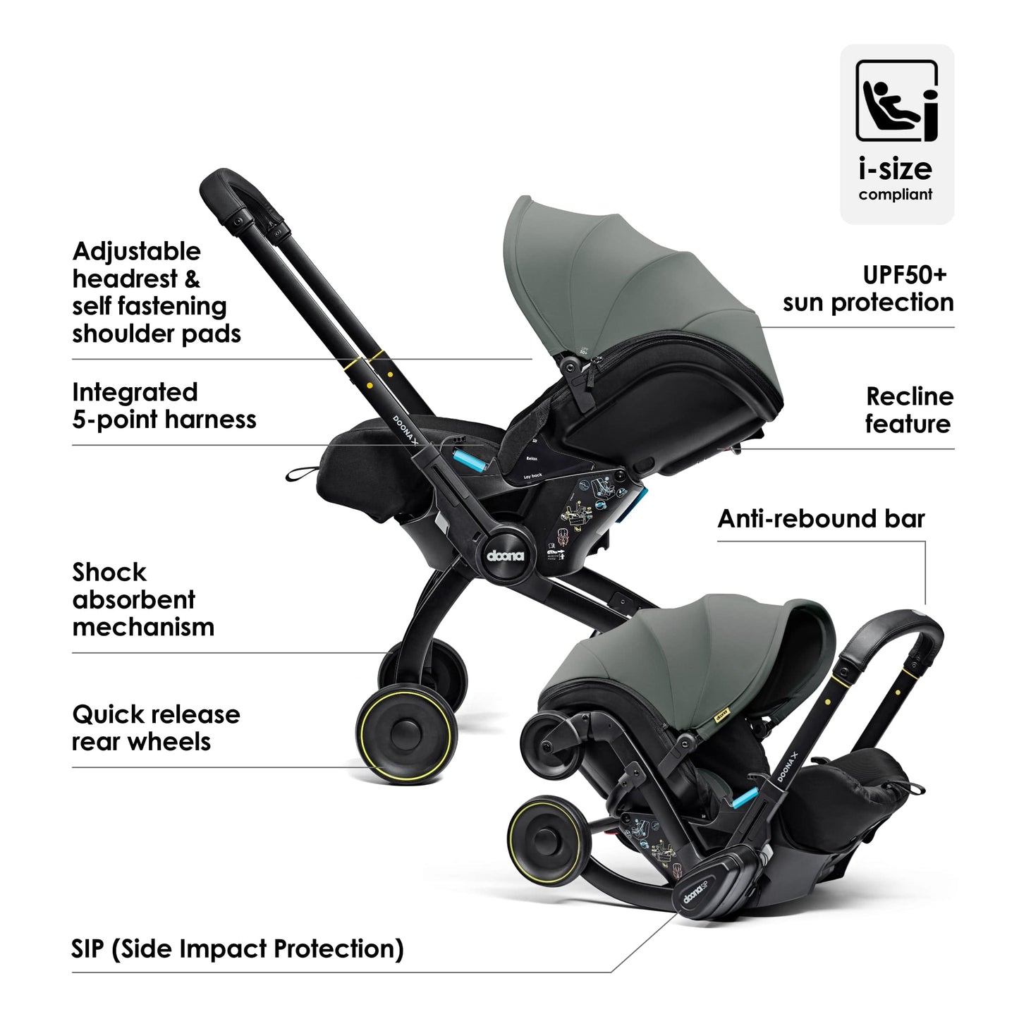 Doona X Car Seat & Stroller + FREE Gold Essentials Bag - Slate Green General doona