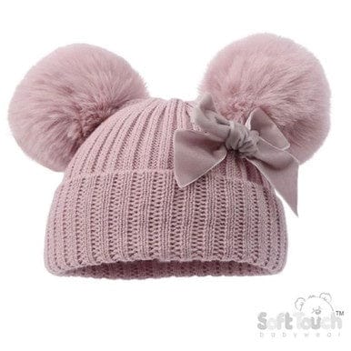 Dusky Pink Velvet Double Pom Pom Hat