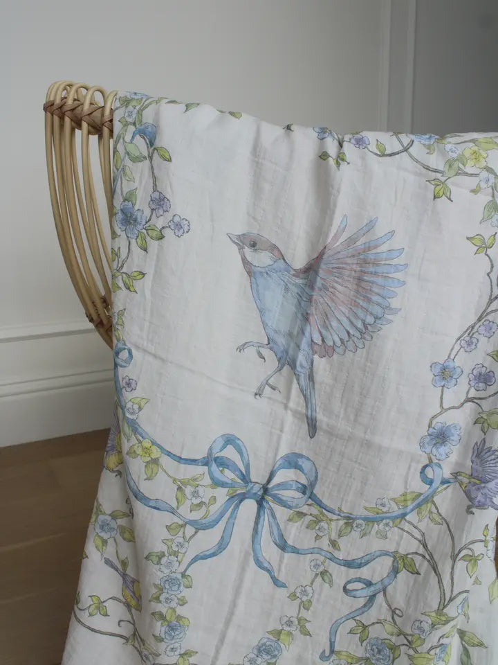 Bluebird Meadow Organic Cotton Muslin Blanket