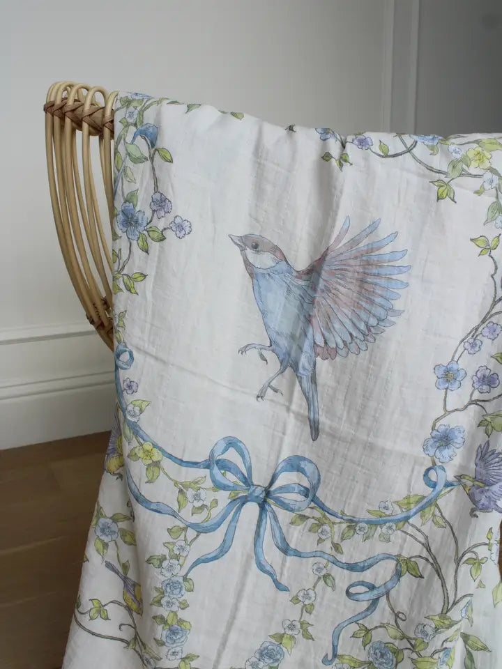 Bluebird Meadow Organic Cotton Muslin Blanket