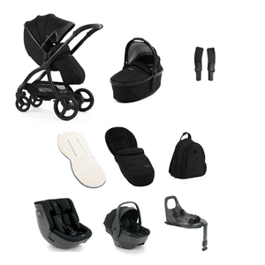 Black egg3 panther all stages 360 stroller with sleek frame and soft canopy for infant and toddler use