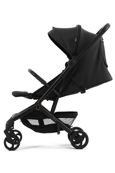 Black egg sky stroller with sleek modern design and four wheels lightweight cabin-approved travel pushchair