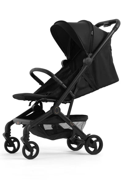 Black egg sky stroller with sleek modern design and four wheels lightweight cabin-approved travel pushchair