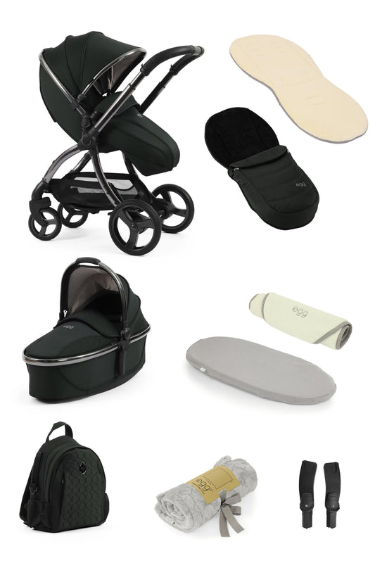 Egg3® Egg 3 Black Olive Luxury Stroller Snuggle Bundle  Egg Grey Fur Liner  