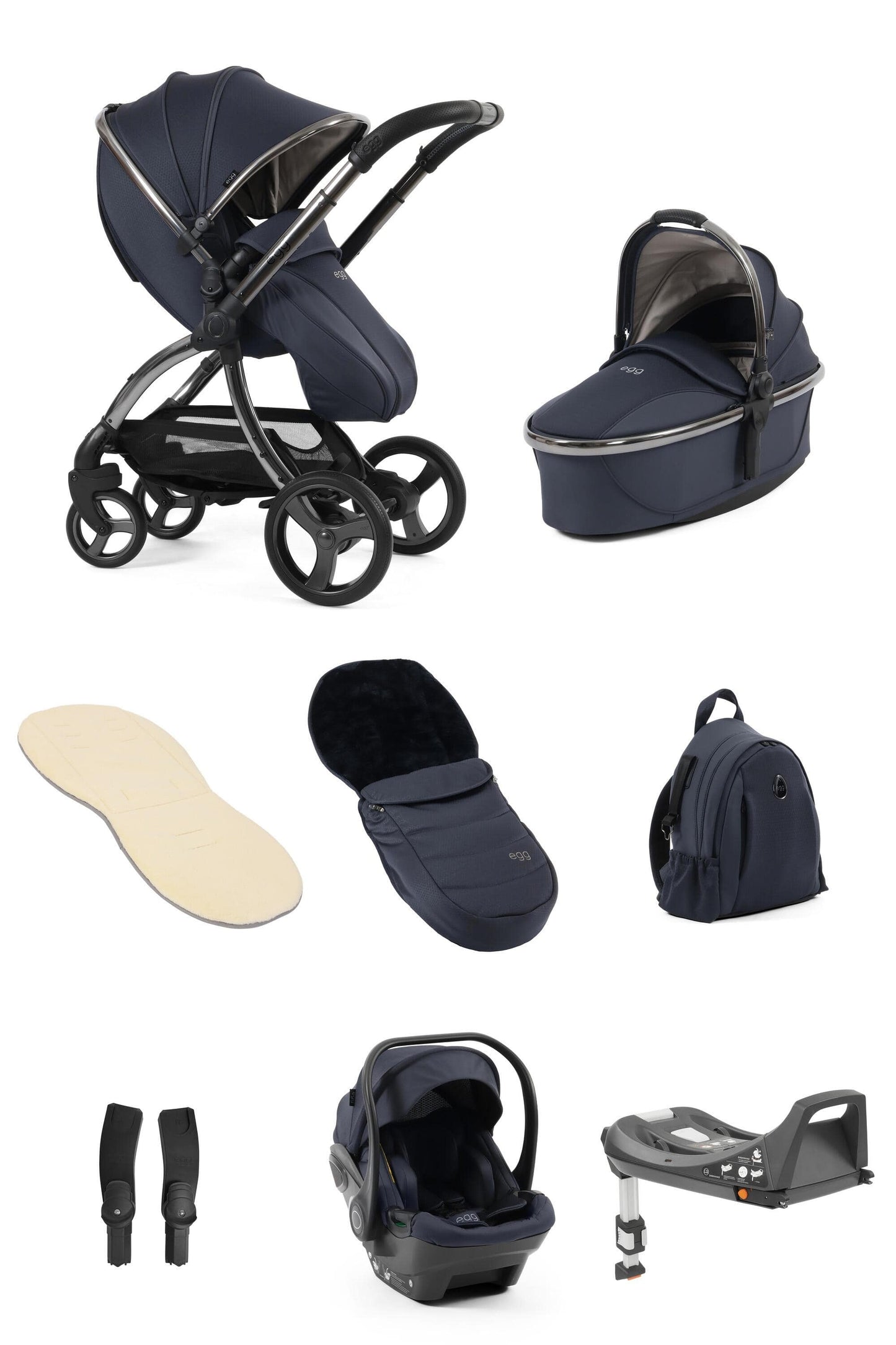 Egg3® Egg 3 Celestial Luxury Stroller Bundle - 8 Piece Bundle  Egg Grey Fur Liner  