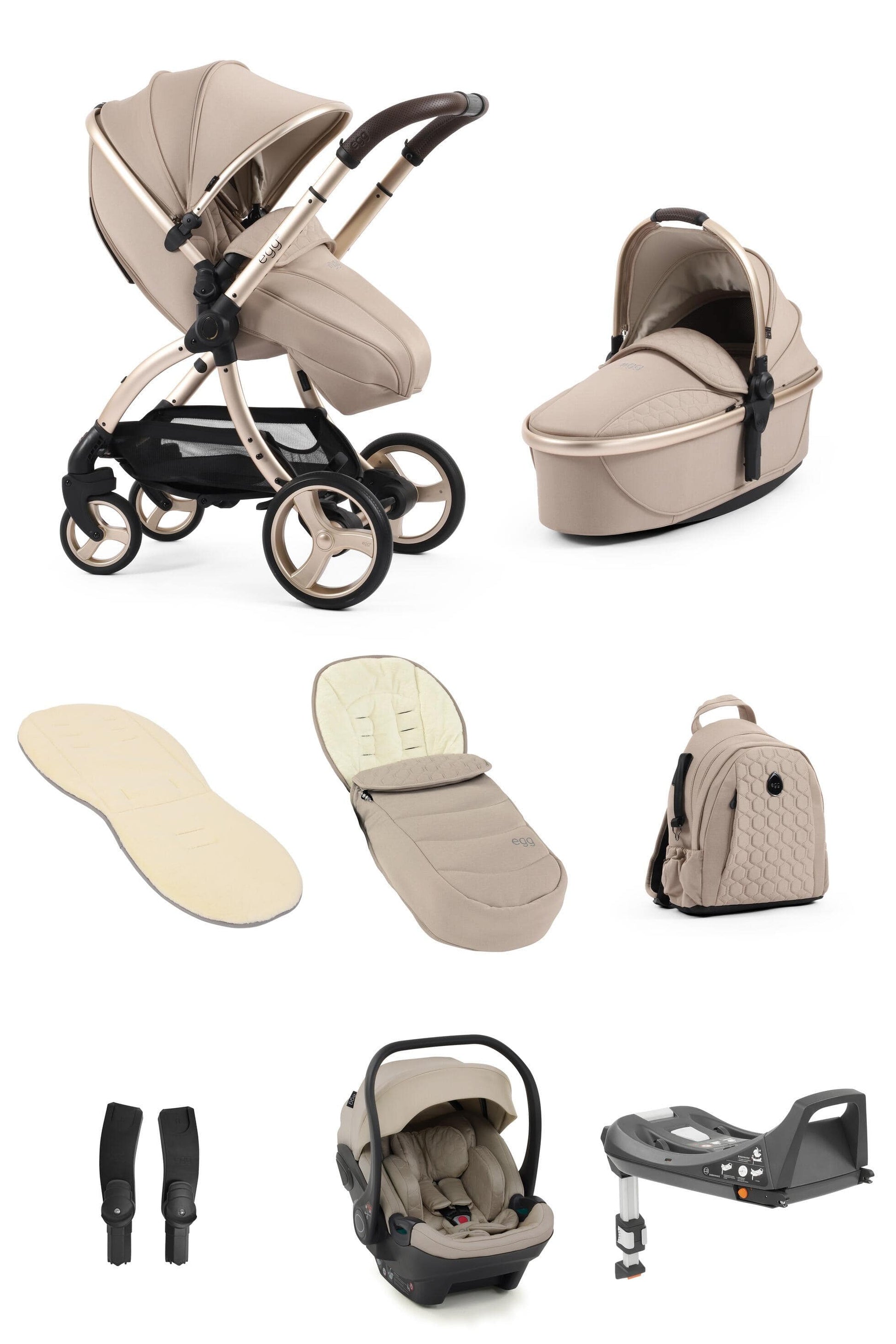 Egg3® Egg 3 Feather Luxury Stroller Bundle - 8 Piece Bundle  Egg Grey Fur Liner  