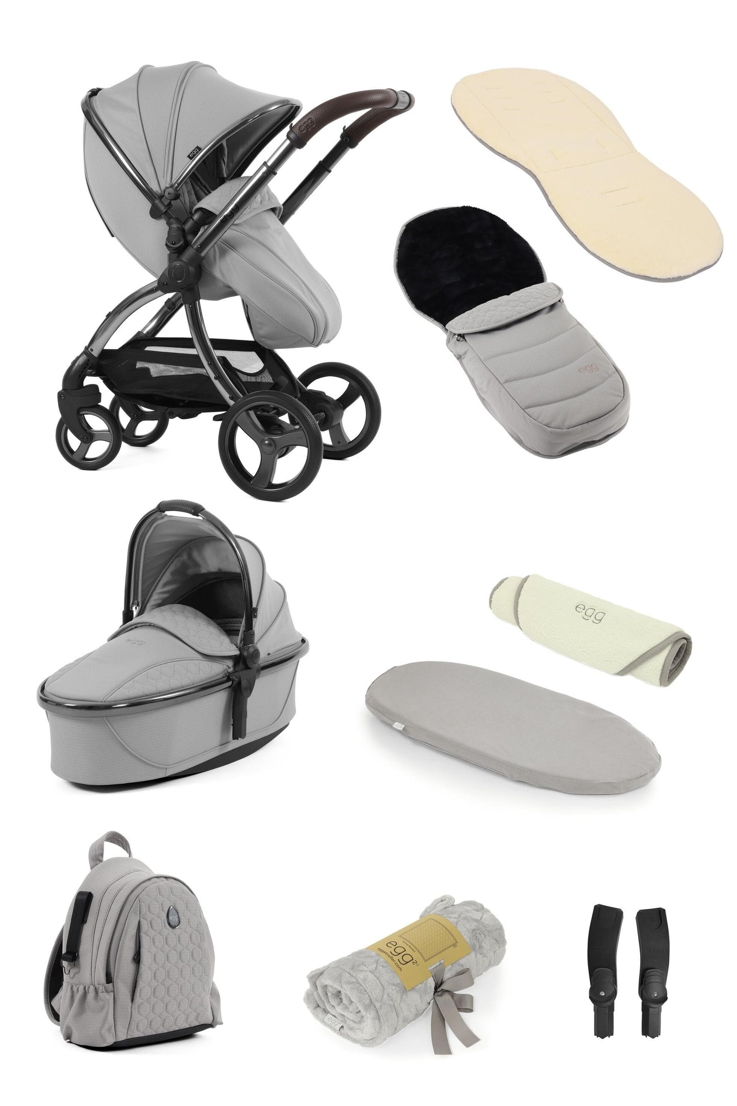 Egg3® Egg 3 Glacier Luxury Stroller Snuggle Bundle  Egg Grey Fur Liner  