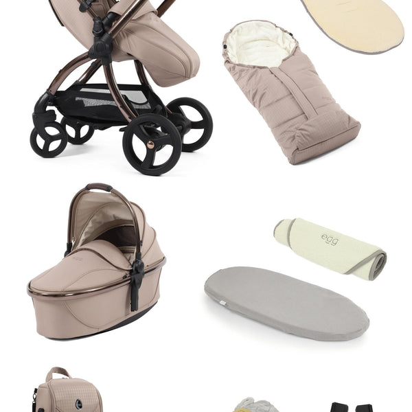 Egg3® Houndstooth Almond Special Edition Luxury Snuggle Stroller Bundle Egg Cream Fur Liner