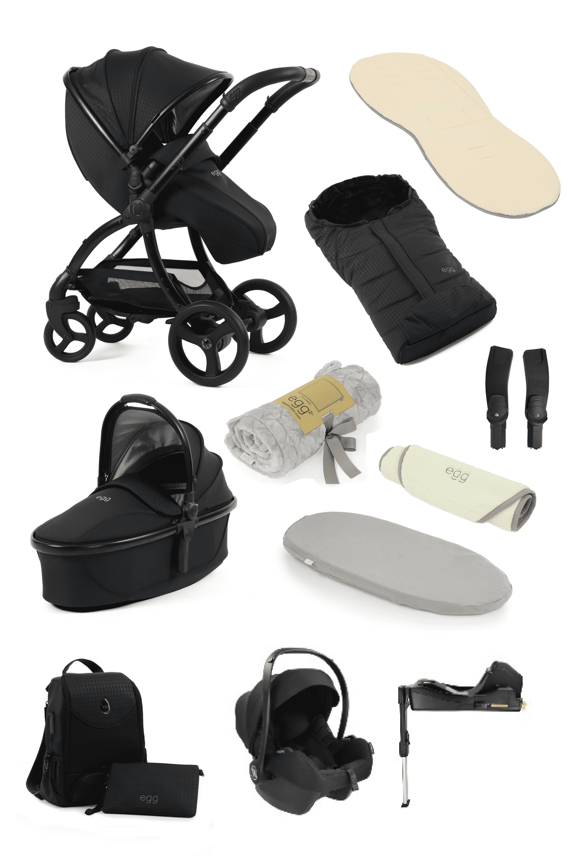 Egg3® Egg 3 Houndstooth Black Special Edition Stroller 3 in 1 Avionaut Bundle  Egg   