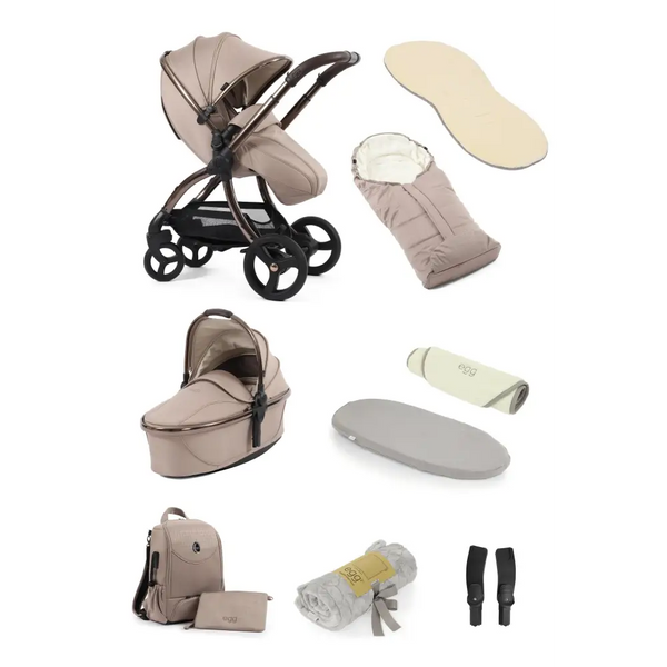 Egg3® Houndstooth Almond Special Edition Luxury Snuggle Stroller Bundle Egg Cream Fur Liner