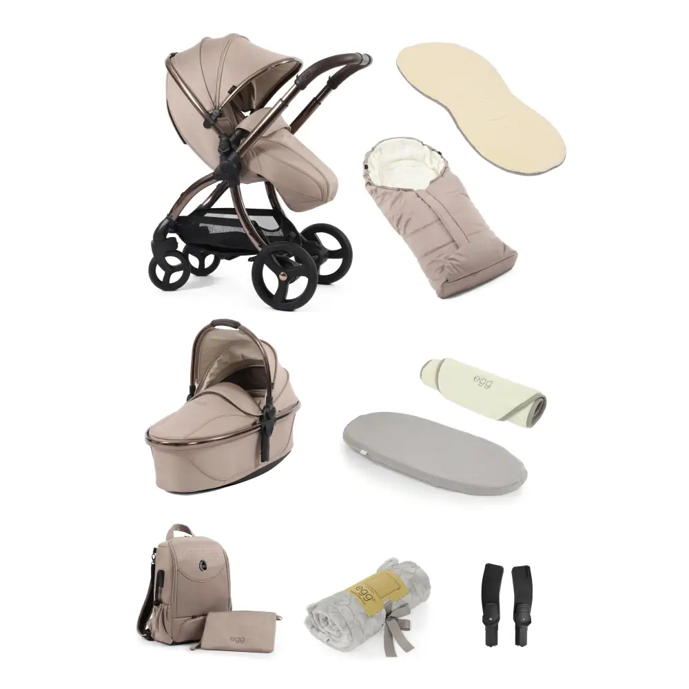 Egg3® Houndstooth Almond Special Edition Luxury Snuggle Stroller Bundle Egg Cream Fur Liner