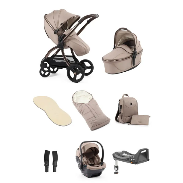 Egg3® Houndstooth Almond Special Edition Luxury Stroller Bundle - 8 Piece Bundle Egg Cream Fur Liner