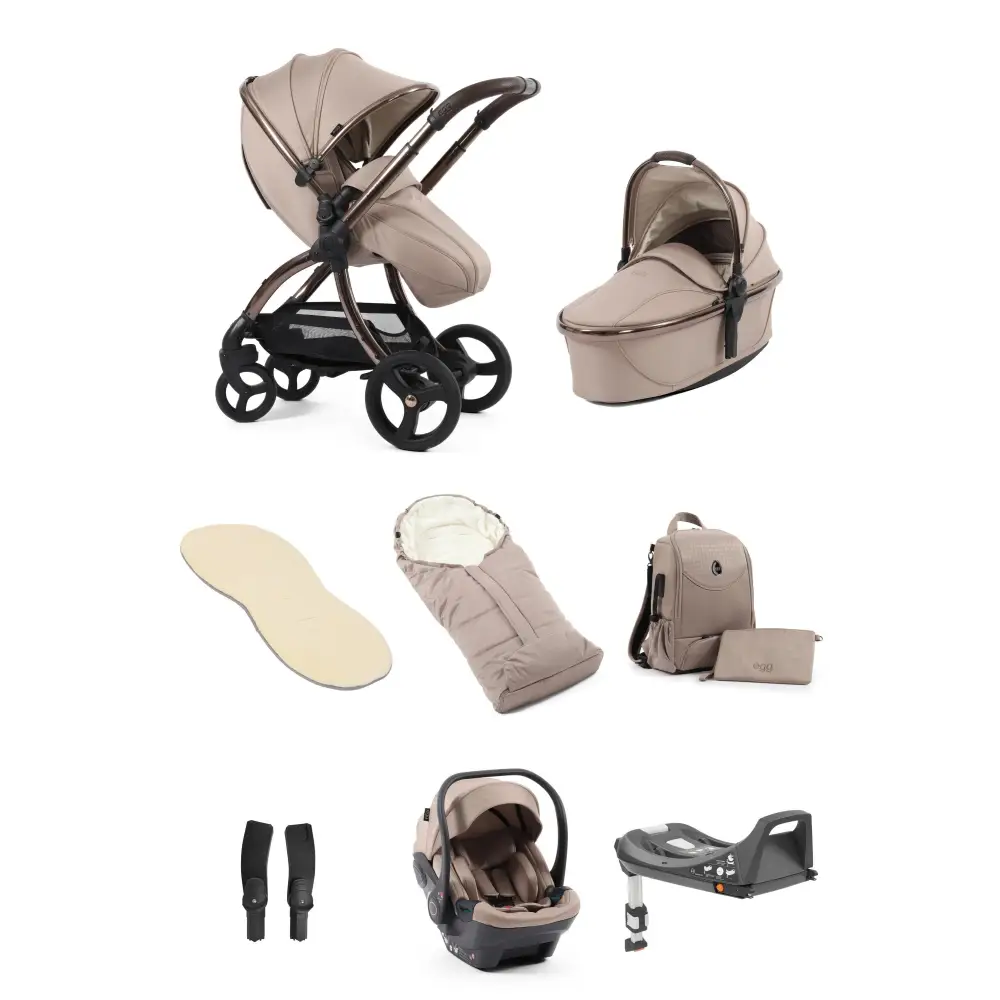 Egg3® Houndstooth Almond Special Edition Luxury Stroller Bundle - 8 Piece Bundle Egg Cream Fur Liner