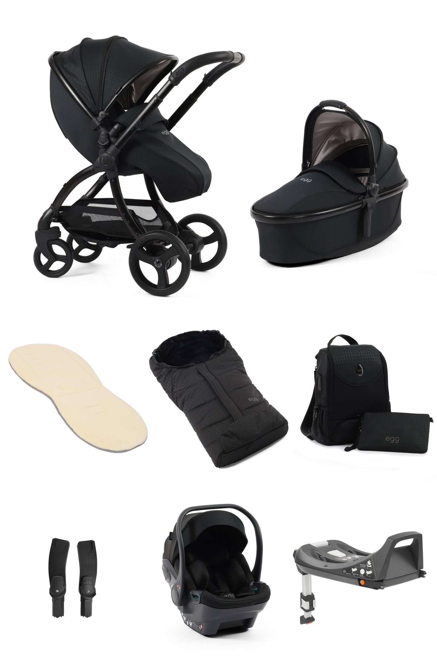 Egg3® Houndstooth Black Special Edition Luxury Stroller Bundle - 8 Piece Bundle Egg