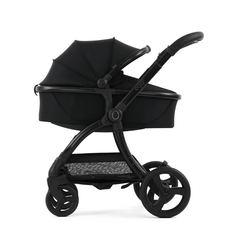 Black egg brand baby stroller with sleek modern design fabric canopy part of egg3 panther black luxury bundle