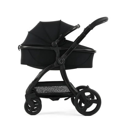 Black egg brand baby stroller with sleek modern design fabric canopy part of egg3 panther black luxury bundle